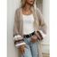 Pointelle Knit Stripes Panel Open Front Cardigan - LIGHT COFFEE S