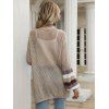 Pointelle Knit Stripes Panel Open Front Cardigan - LIGHT COFFEE M