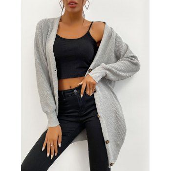 

Drop Shoulder Single Breasted Tunic Cardigan, Gray