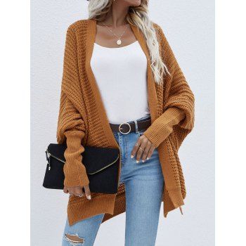 

Batwing Sleeve Open Front Slit Cardigan, Coffee