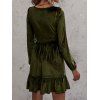 Velour Plunging Flounce Hem Mini Dress - DEEP GREEN S