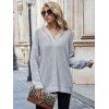 V Neck Cut Out Drop Shoulder Oversized Sweater - GRAY XL