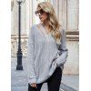 V Neck Cut Out Drop Shoulder Oversized Sweater - GRAY XL