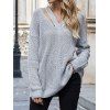 V Neck Cut Out Drop Shoulder Oversized Sweater - GRAY L