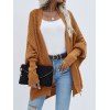 Batwing Sleeve Open Front Slit Cardigan - COFFEE M