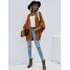 Batwing Sleeve Open Front Slit Cardigan - COFFEE L