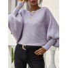Rib Knit Batwing Sleeve Jumper Sweater - LIGHT PURPLE L