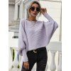 Rib Knit Batwing Sleeve Jumper Sweater - LIGHT PURPLE L