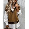 Short Sleeve Plunging Cricket Sweater - COFFEE M