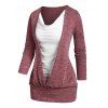 Pull Chiné Faux Deux Pièces à Col Bénitier - Rouge foncé XXXL