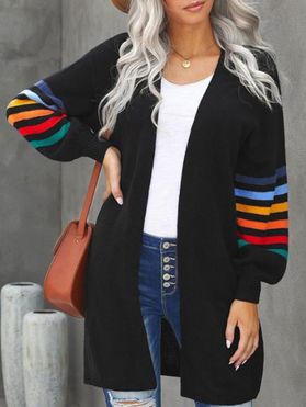 Drop Shoulder Colorful Striped Longline Cardigan
