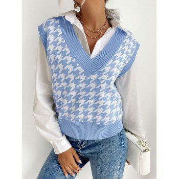 

V Neck Houndstooth Sweater Vest, Light blue