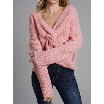 Reversible Twisted Drop Shoulder Jumper Sweater, Light pink