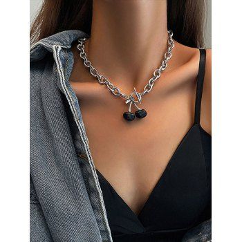 

Retro Cherry Charm Thick Chain Necklace, Black