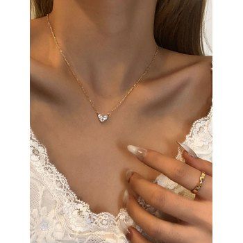 

Brief Heart Zircon Pendant Chain Necklace, Golden