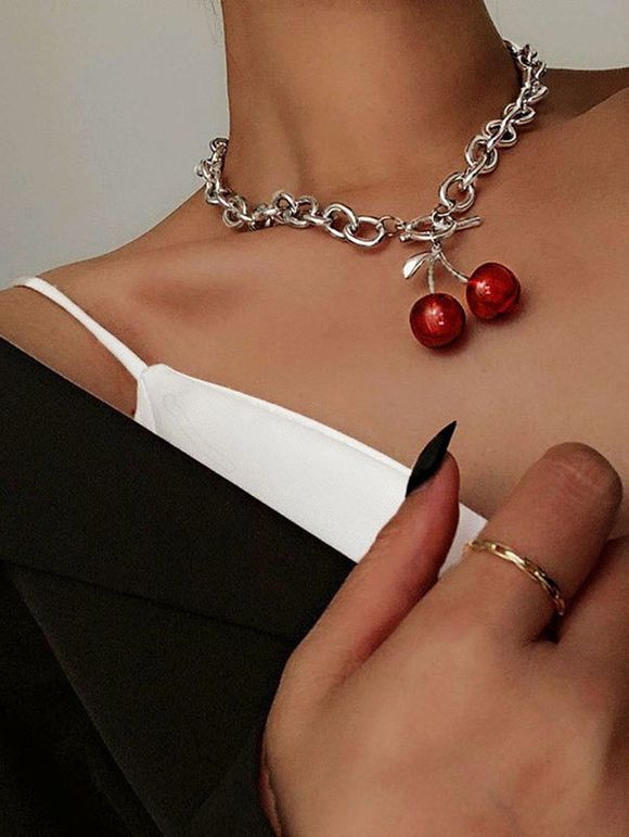 Collier Chaîne Rétro Charmant Cerise - Rouge Cerise 