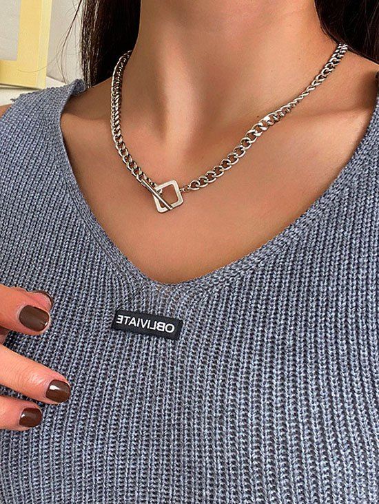 Collier à Chaîne Minimaliste Carré - Argent 