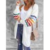 Drop Shoulder Colorful Striped Longline Cardigan - WHITE S