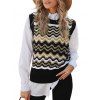 Wave Jacquard Openwork Vest Sweater - multicolor L