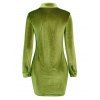 Button Up Ruched Velvet Dress - DEEP GREEN M
