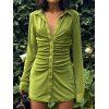 Button Up Ruched Velvet Dress - DEEP GREEN XL
