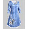 Plus Size Floral Print 3D Denim Dress - LIGHT BLUE L