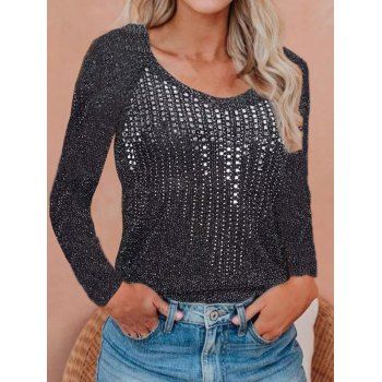 

Rhinestone Metallic Thread Raglan Sleeve T Shirt, Black