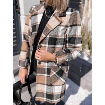 

Plaid Lapel Pocket Longline Coat, Coffee