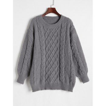 

Crew Neck Cable Knit Chunky Fisherman Sweater, Gray