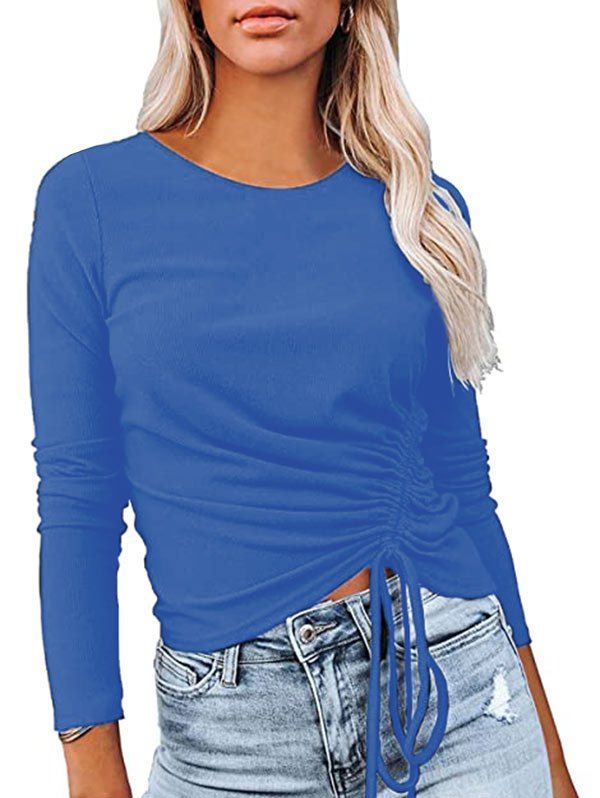 Cinched Long Sleeve T Shirt - BLUE L