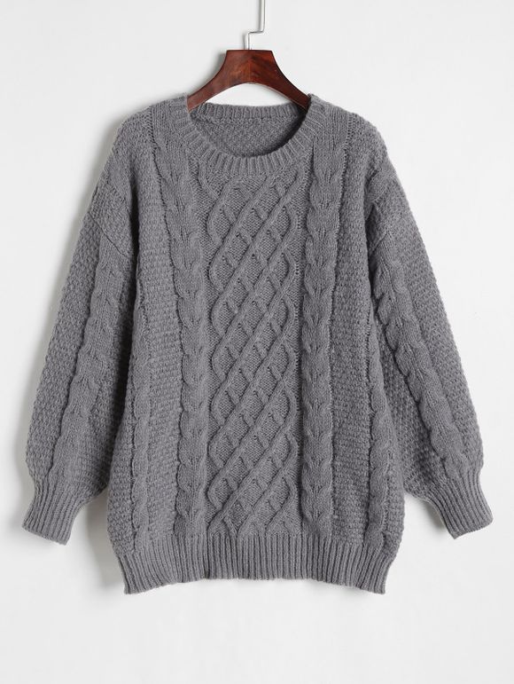 Pull de Pêcheur Epais en Tricot à Câble à Col Rond - Gris L