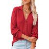Ribbed Half Button Drop Shoulder T Shirt - RED S