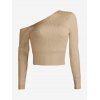 Ribbed One Shoulder Jumper Sweater - LIGHT COFFEE S
