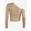 Ribbed One Shoulder Jumper Sweater - LIGHT COFFEE L