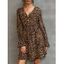 Leopard Poet Sleeve Mock Button Dress - COFFEE M