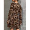 Leopard Poet Sleeve Mock Button Dress - COFFEE XL