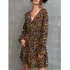 Leopard Poet Sleeve Mock Button Dress - COFFEE M