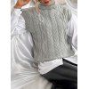 Cable Knit Turtleneck Vest Sweater - LIGHT GRAY M