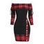 Off The Shoulder Plaid Print Ribbed Sheath Dress - BLACK XXL