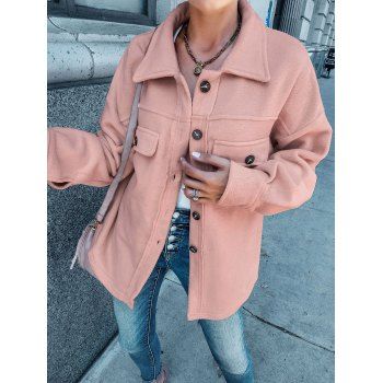 

Fleece Flap Detail Drop Shoulder Jacket, Light pink