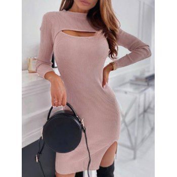 

Ribbed Cutout Slit Mini Bodycon Dress, Light pink