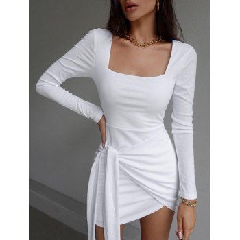 

Tie Knot Square Neck Bodycon Dress, White