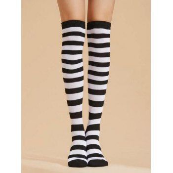 

Colorblock Striped Pattern Over Knee Socks, Black
