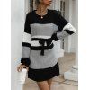 Colorblock Drop Shoulder Belted Mini Sweater Dress - multicolor L