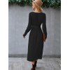 Mock Button Empire Waist Shirred Detail Midi Dress - BLACK M