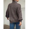 Drop Shoulder Turtleneck Cable Knit Chunky Sweater - DEEP COFFEE L