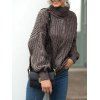 Drop Shoulder Turtleneck Cable Knit Chunky Sweater - DEEP COFFEE L