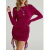 Open Back Cinched Mini Bodycon Dress - DEEP RED L