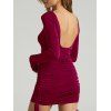 Open Back Cinched Mini Bodycon Dress - DEEP RED L