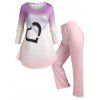 Ensemble de Pyjama à Imprimé Cœur en Couleur Ombrée de Grande Taille - Rose clair 5X
